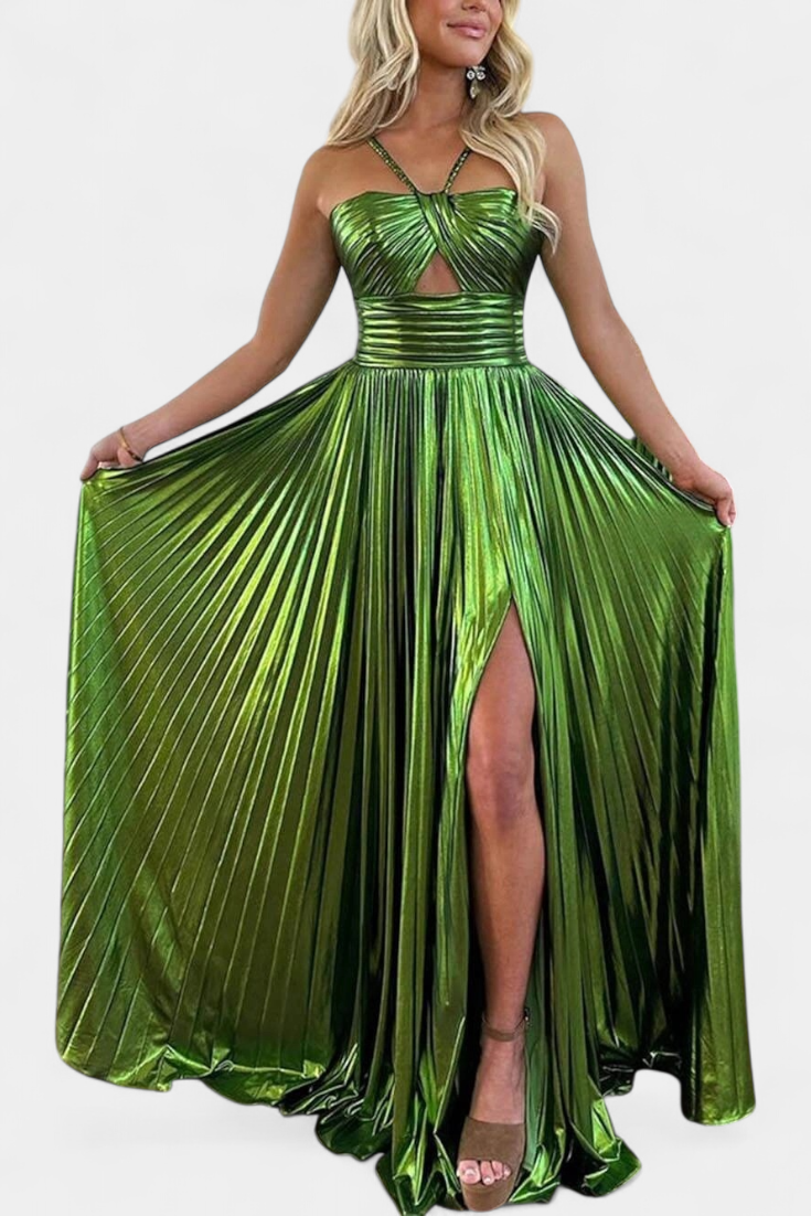 Branimira Maxi Haljina Metalik s Preklopom i Raskorakom