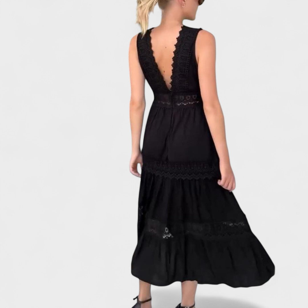 Elena - Elegantna Čipkasta Haljina s V-Izrezom