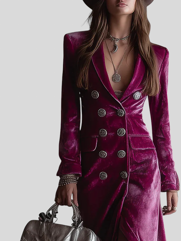 Vera - Duga Baršunasta Blazer Haljina