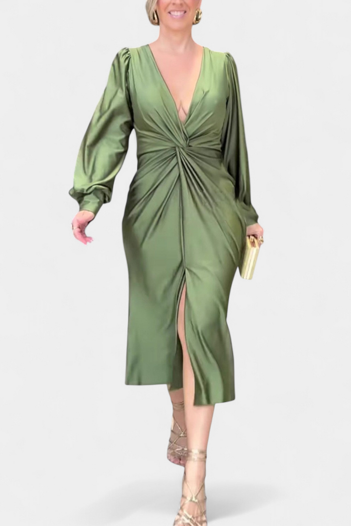 Veselka Duga Haljina s Dugim Rukavima i V-Izrezom