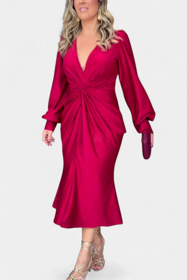 Veselka Duga Haljina s Dugim Rukavima i V-Izrezom