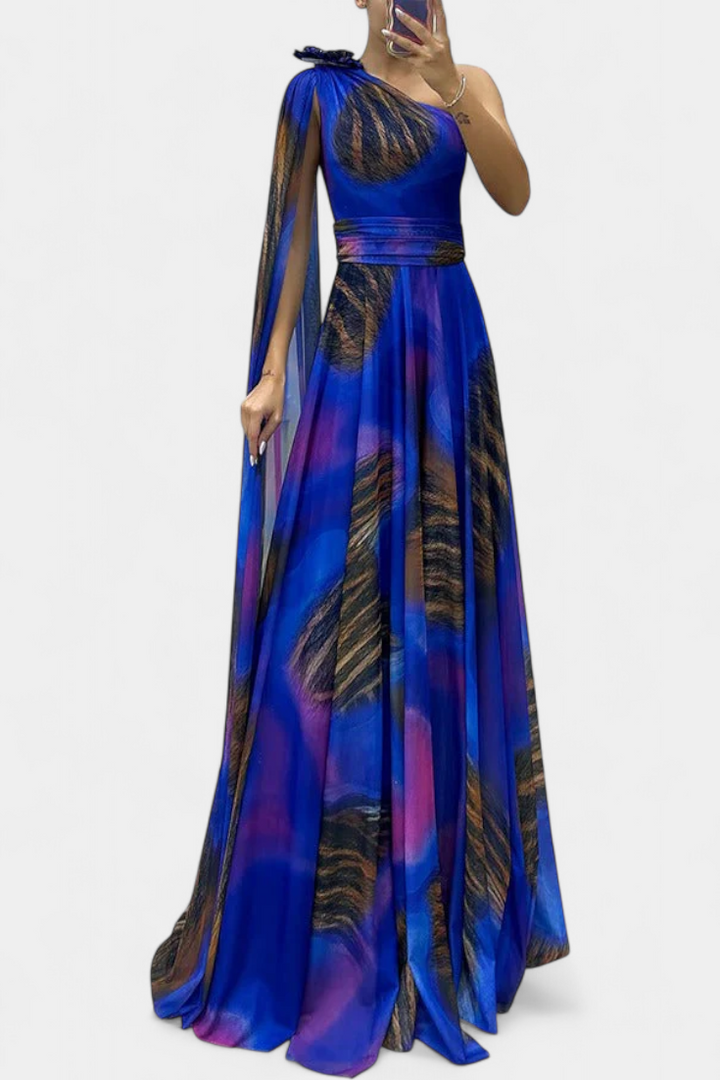 Nives Haljina Duga s Jednim Ramenom s Cvjetnim Detaljem