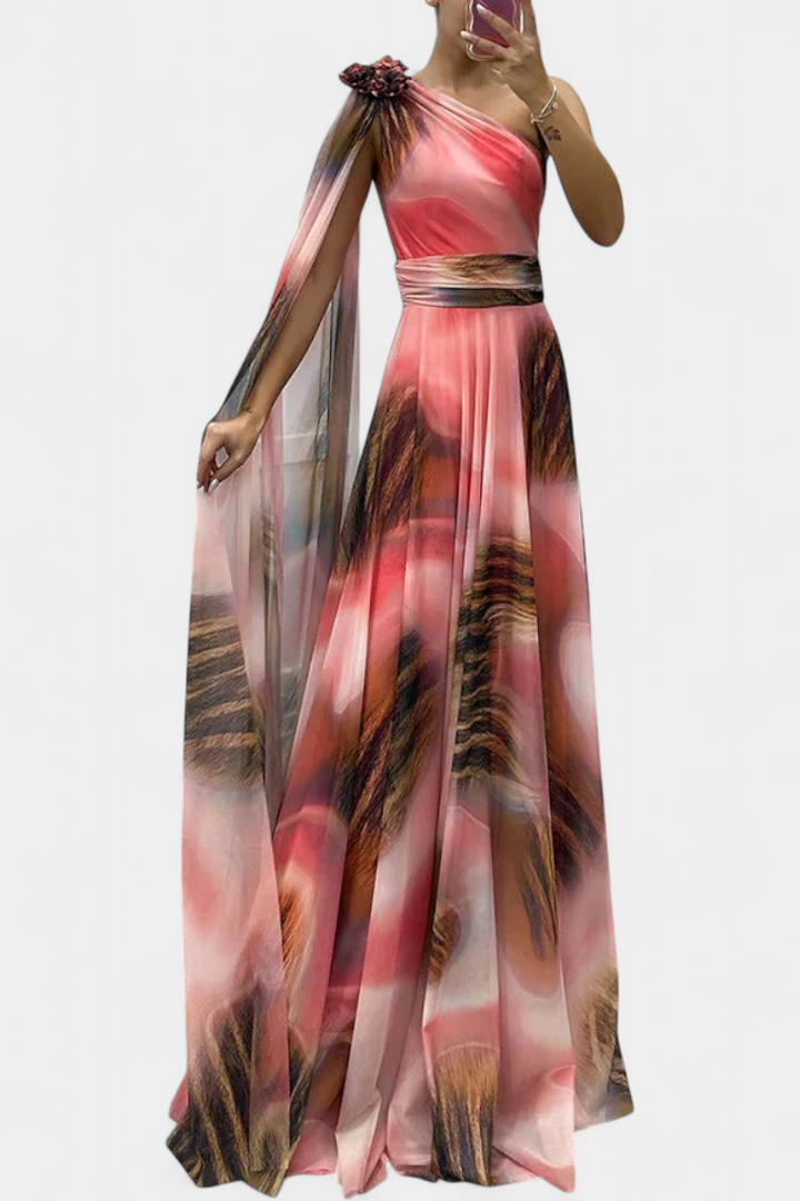 Nives Haljina Duga s Jednim Ramenom s Cvjetnim Detaljem